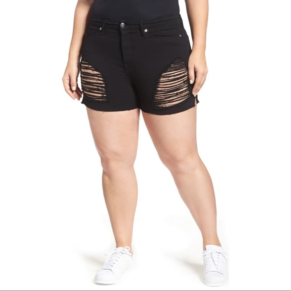 Good American Destroyed Cutoff Denim Shorts Black